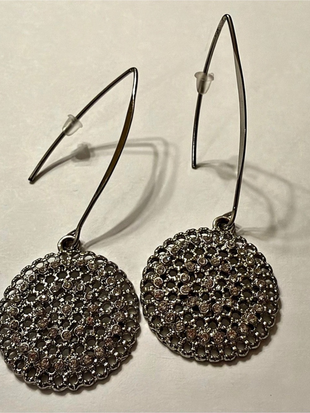 Silver-Tone Filigree Drop Earrings Like New